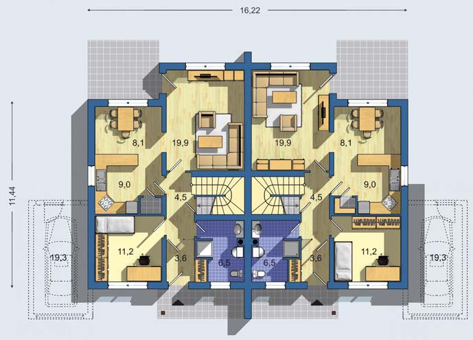 2 byty určený pro dvě 4 5 členné domácnosti poschodový objekt bez podsklepení bytové jednotky jsou navržené jako samostatné poschoďové domy prosvětlené ze tří