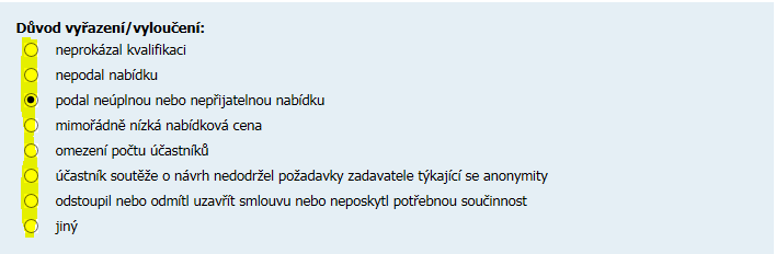 kliknutí na tuto ikonku v dalším okně vyberte důvod vyřazení