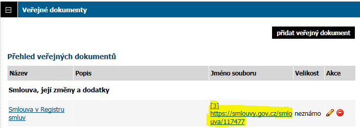 8) Aktivní odkaz na smlouvu v Registru smluv se zobrazí ve veřejných dokumentech. Poté se můžete ze systému odhlásit. 6.