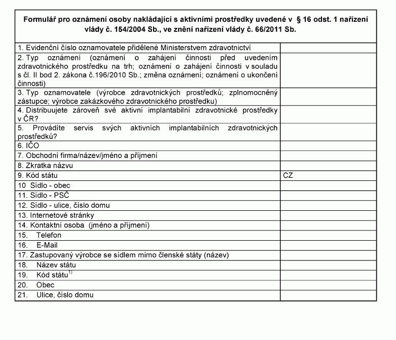 1) Používejte kódy zemí podle EN ISO 3166-1:2006, např.