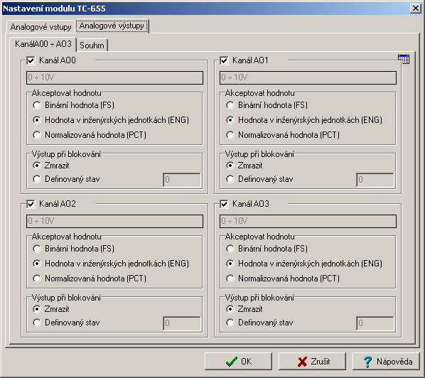 8.OBSLUHA ANALOGOVÝCH MODULŮ Obr. 8.8 SW nastavení modulu Na základě tohoto dialogu vygeneruje program Mosaic pro daný modul inicializační tabulku.