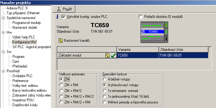 Technické vybavení programovatelných automatů řady TC650 13