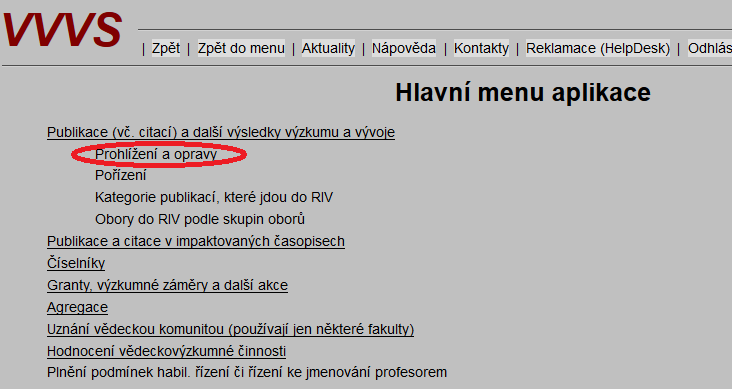 Z hlavníh menu: - Publikace (vč.