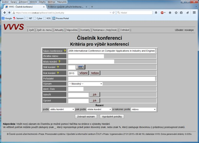 Název se zadává s přadvým číslem, prtže se kntrluje určitá knference knaná v určitém rce (tedy její přadvé knání).