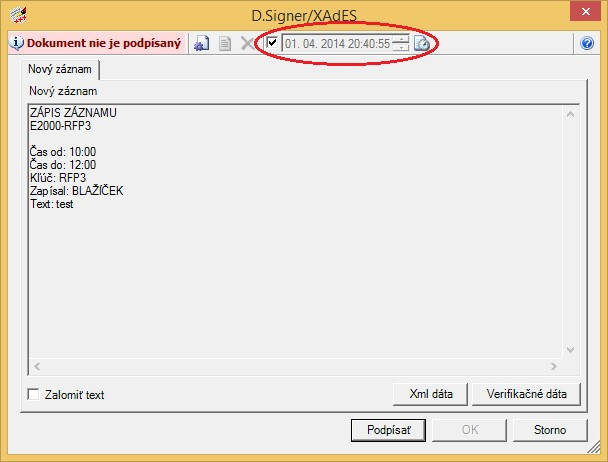 V prvom prípade nie je možné manuálne nastaviť deklarovaný dátum a čas vytvorenia podpisu.