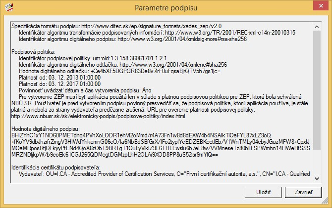 3.6 Zobrazenie parametrov podpisu Používateľ, resp. podpisovateľ si môže pred alebo po podpísaní dokumentu zobraziť parametre podpisu (ikona s ozubeným kolieskom v hornej časti).