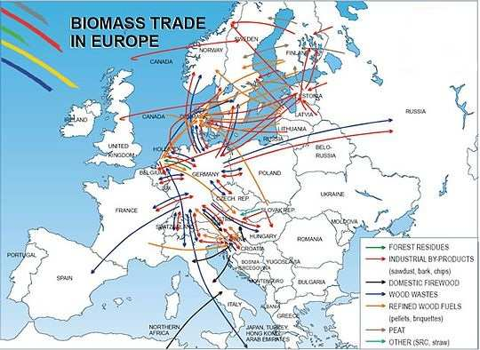 Obrázek 7: Obchod s biomasou v Evropské unii Zdroj: European