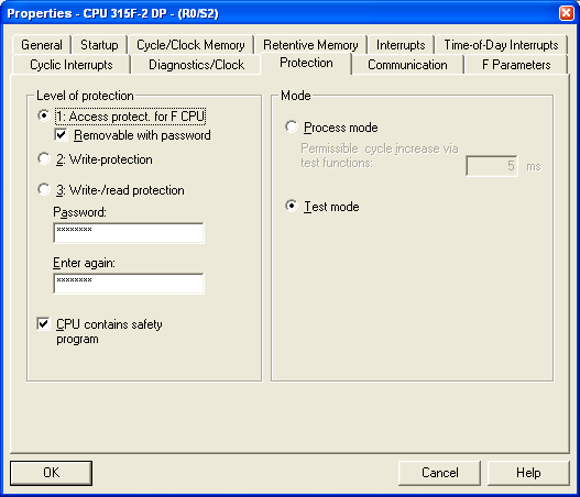 CPU: Záložka Protection Ochrana pomocí hesla Indikace safety
