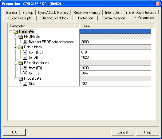 CPU: Záložka F-Parameters Rezervované oblasti pro kompilaci