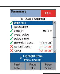 Výsledky autotestu lze vyčíst ze Summary screen, která je zobrazena na následujícím