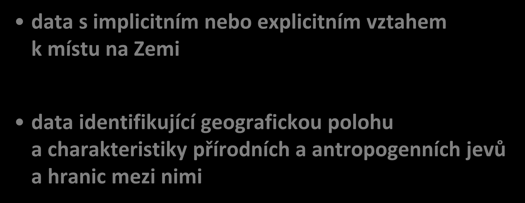 Geodata data s implicitním nebo explicitním vztahem k místu na Zemi data identifikující geografickou polohu a charakteristiky