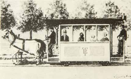 První brněnská tramvaj tažená koňmi, 1869 (reprofoto z knihy Josefa Dřímala, Dějiny