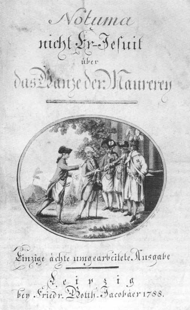 Mladý adept si volí mezi různými zednářskými systémy obálka zednářského cestopisu Notuma z roku 1788