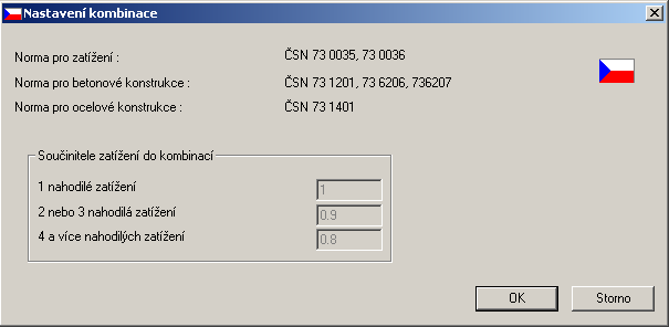 4.6. NORMOVĚ ZÁVISLÉ KOMBINACE DLE ČSN Normová kombinace Je-li definována normová kombinace, pak volba pro aplikování součinitelů zatížení není dostupná.