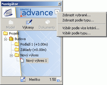 Uživatelská příručka Menu rychlého přístupu Tlačítko v horní části Navigátoru otevře menu pro rychlý přístup k ovládání zobrazení a příkazům výběru pomocí myši.
