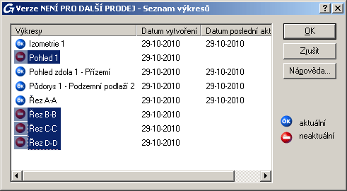 Obrázek 226: Seznam výkresů Poznámka: Pro násobný výběr použijte klávesu CTRL. 3. Stiskněte <OK>. Výkresy jsou aktualizované.