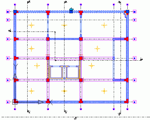 2. Vyberte stěnu podél osy 21. Obrázek 234: Stěna podél osy 21' 3.