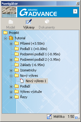 V Navigátoru v módu Model dvouklikem na Tutorial aktivujte všechny podlaží. 2.