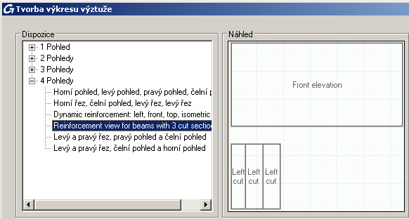 uživatelského rozmístění pohledu se 3 řezy pro výkres výztuže trámu, podobného s výkresem prezentovaným v této lekci, zadejte jméno nové šablony #Pohled na výztuž trámu se 3 řezy, a souřadnice podle
