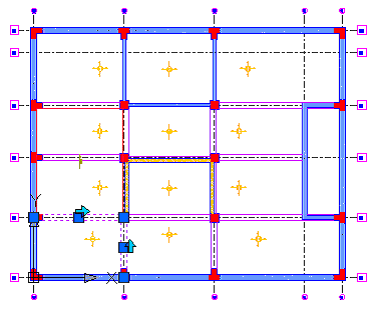 Stejným způsobem upravte výšku trámů C18 D18 a D17- D18 relativně ke spodní úrovni. 1. Zvolte trámy C19 D19 a D17 D18. Obrázek 72: Trámy pro pomocný prvek rampy 2.