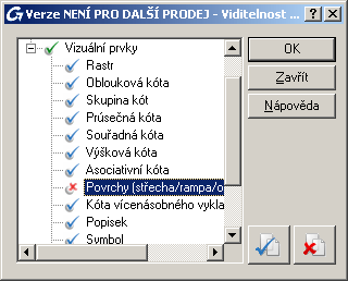 V dialog "Viditelnost ", vyberte Povrchy (střecha/rampa/oblast hloubky vrtání). Značka se změní na.