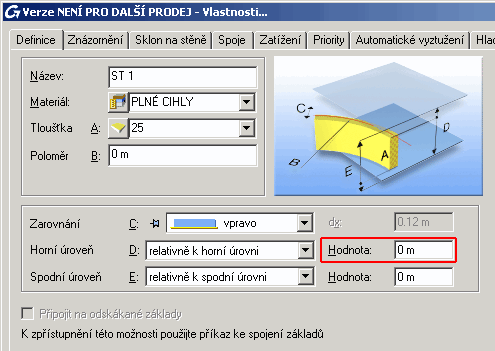 Krok 9: Úprava výšek stěn výtahu 1. Vyberte stěny výtahové šachty. Obrázek 179: Vybrané stěny 2. Pro vstup do dialogu vlastností klikněte na na stručném panelu vlastností (Smartbar). 3.