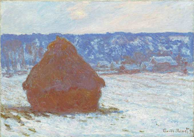 8.a Claude Monet Stohy sena ve sněhu, zataženo, 1891 olej, plátno, 66x93 cm The Art Institute