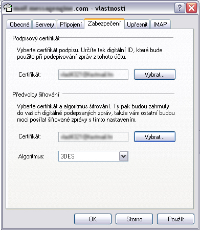 Klikneme na Použít a OK. Hotovo. A na závěr Doporučuji digitálně podepisovat každý odchozí email. Pro příjemce je to jistota, že email není spam, a že s ním nebylo cestou hýbáno.