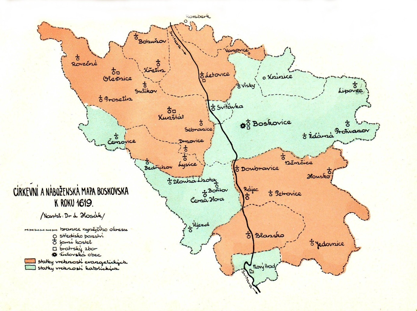 Příloha č. 3.: Náboženská mapa Boskovicka z roku 1619.