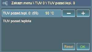 7.5 Změnit požadovanou teplotu TUV BS-07-05-00-00-01-BACZ V menu TUV lze měnit požadovanou teplotu TUV.