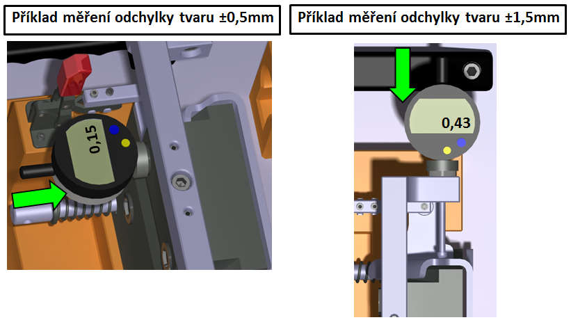 Místa použití digitálního úchylkoměru Naměřené hodnoty pro body MP 1až MP 4 musí být v toleranci ±0,5 mm.