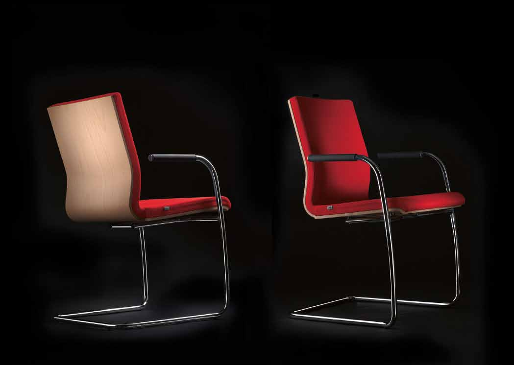 Slim 270 Stackable conference chair, fullyupholstered, paint or chrome-coated steel frame. Konferenční stohovatelná židle celočalouněná, chromovaný nebo lakovaný ocelový rám.