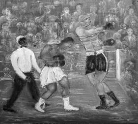 Něco málo k historii boxu Amerika 19. st., R. Osička, olej na plátně Vraťme se však k nedávné historii českého boxu.