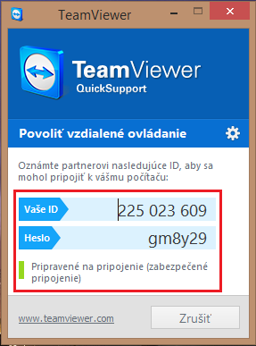 12. Pomoc helpdesku na diaľku vzdialené pripojenie plochy počítača Stiahnite si program Teamviewer Quick Support z http://download.iedu.sk/asz/podpora.