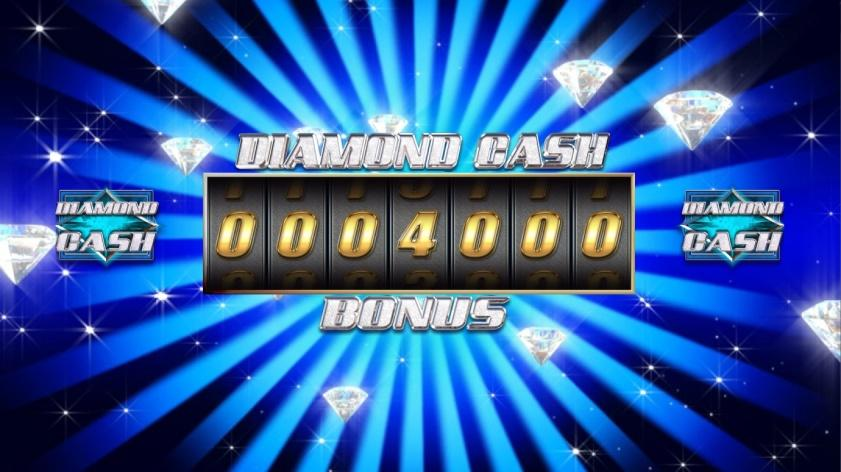 Bonusová hra: Diamond Cash Bonus (nastavení Mód 2) Na válcích jsou symboly Diamond Cash.