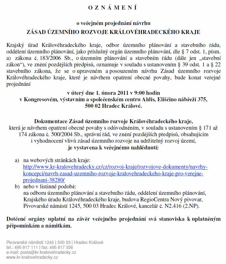 Další informace Upozornění krajského úřadu