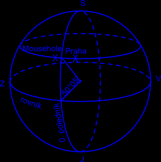 2. Místo konání finále kategorie EF Astronomické olympiády v Praze je na Národní třídě (50 05 severní šířky a 14 25 východní délky), osada Mousehole (50 05 severní šířky a 5 33 západní délky) leží na