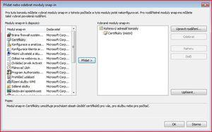 Na pravé straně v nabídce Vybrané moduly snap-in: by nyní měla být položka Certifikáty -