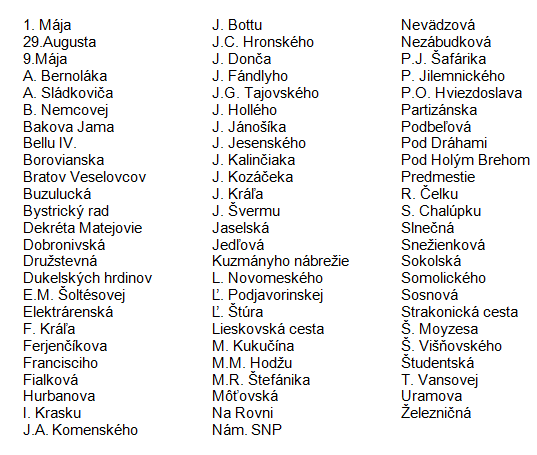 2014 Tabuľka 3 TRIEDENÝ ZBER 2. OBLASŤ = DRUHÝ UTOROK V MESIACI Mestská časť ulica Vývozný deň utorok Termín vývozu 14.