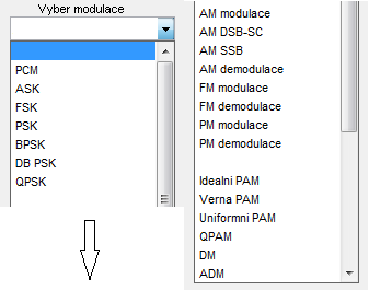 3.1.1 Výběr modulace Při kliknutí na panel pro výběr modulace se zobrazí seznam všech podporovaných modulací.