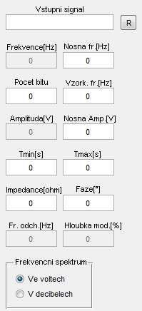 deaktivují parametry pro nastavení signálu podle typu modulace.