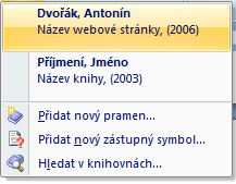 Obr. 33 Jelikož se v závěru dokumentu musí vkládat seznam použité literatury, klikneme na