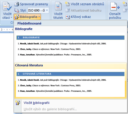 Kliknutím na danou možnost se nám vloží seznam citací (pole).