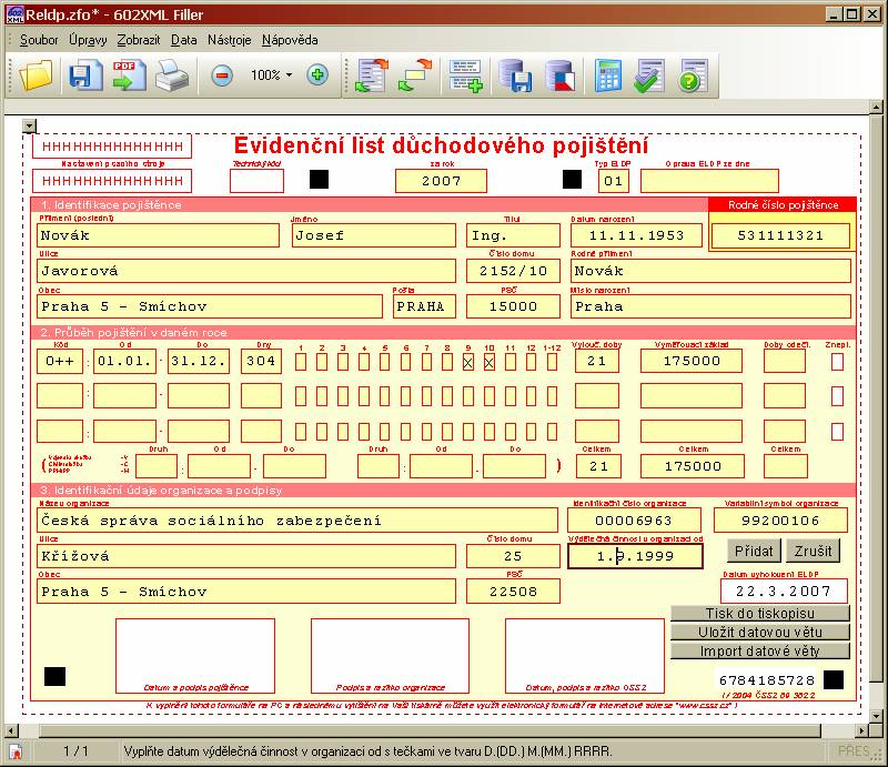 Příklady ELDP a datových vět ELDP. Příklady odpovídají Metodické pomůcce  vyplňování Evidenčních listů důchodového pojištění od PDF Stažení zdarma