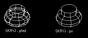 Použití příkazu SKRYJ Příkaz SKRYJ považuje následující entity za neprůhledné plochy, které skrývají objekty: kružnice, tělesa, multičáry, text,
