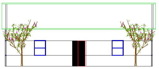 Zadní pohled na 3D dům Zadní pohled je další výškový pohled a zobrazuje model zezadu. Ekvivalentní vektory příkazu OKO jsou 0,1,0.