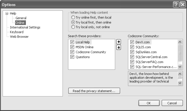 Kapitola 3 Použití nástrojů v systému SQL Server 2008 57 Poznámka: Nápověda SQL Server Books Online obsahuje funkce, které integrují místní verzi nápovědy s různými weby.