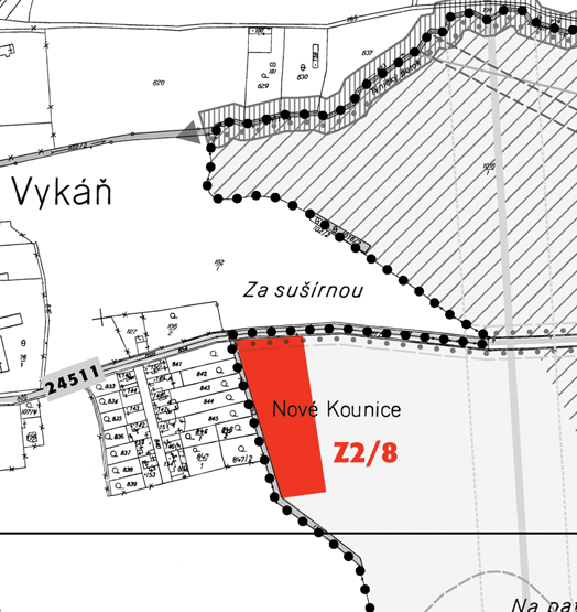 Vykáň bude změnou č. 2 prověřen požadavek na vymezení nové zastavitelné plochy pro bydlení v rodinných domech Z2/8 na části pozemků p.č. 1024/19 a 1019/2, jichž je obec Vykáň vlastníkem.