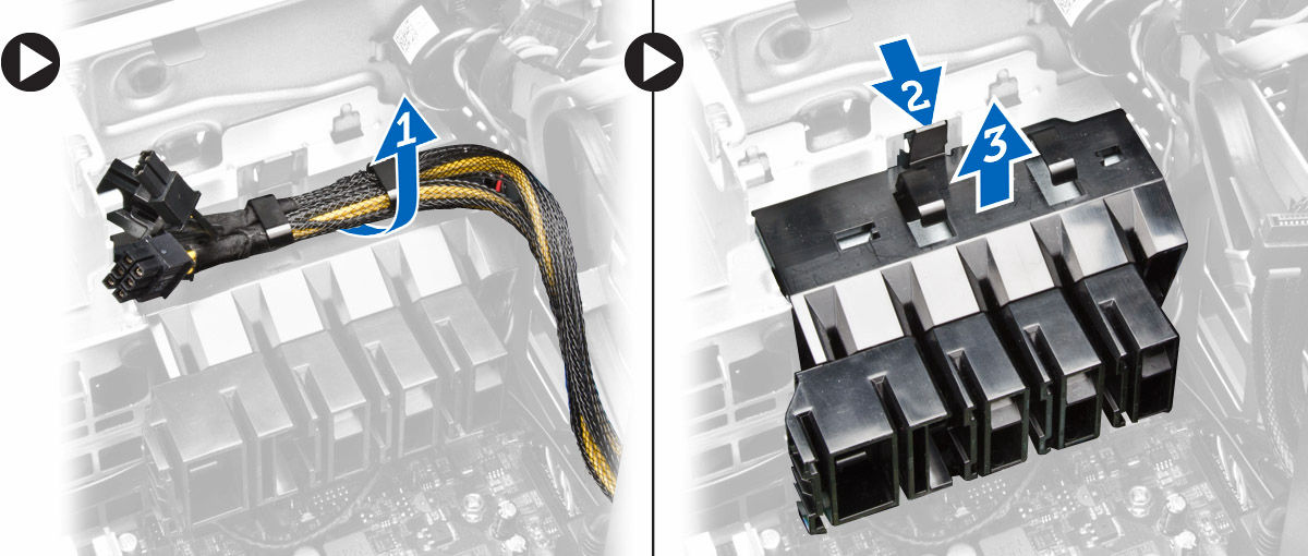 c. Zajištění karty PCIe odeberte z počítače [3]. Montáž zajištění karty PCIe 1. Umístěte zajištění karty PCIe do slotu a vložte západky. 2.