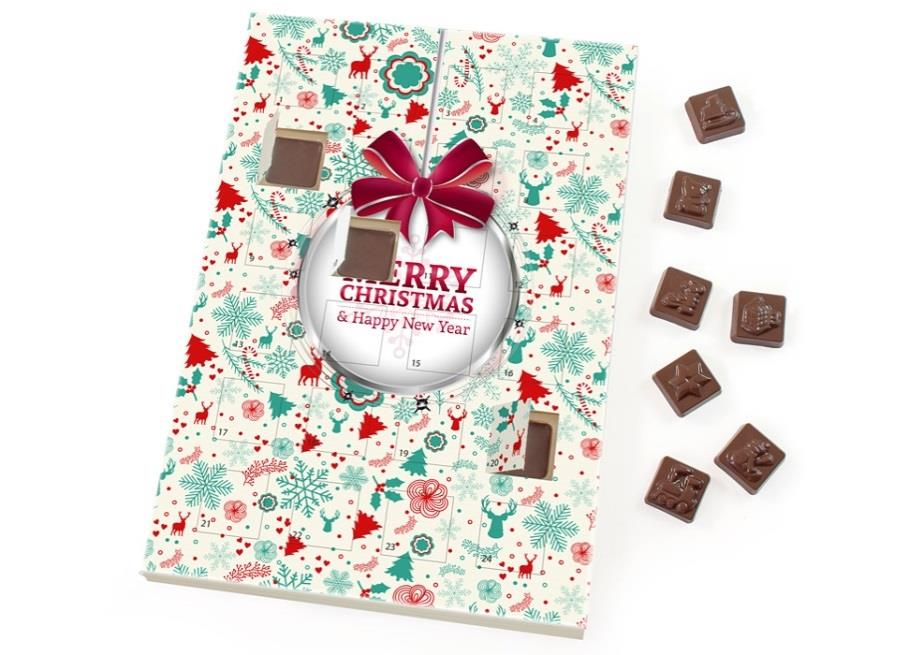 06 Adventný kalendár štandard 155g 24ks belgických čokolád s vianočným motívom